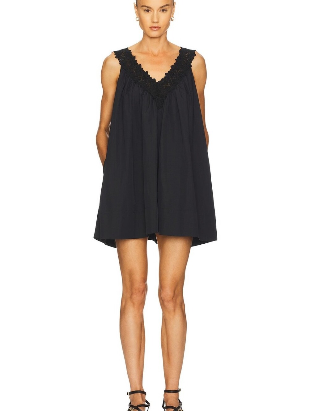 Helsa Mini Dress With Lace in Tech Poplin in White